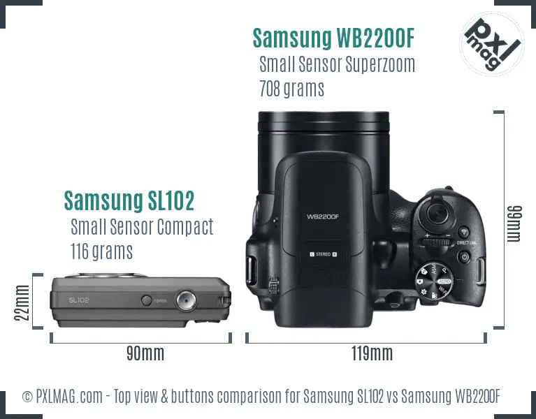 Samsung SL102 vs Samsung WB2200F top view buttons comparison