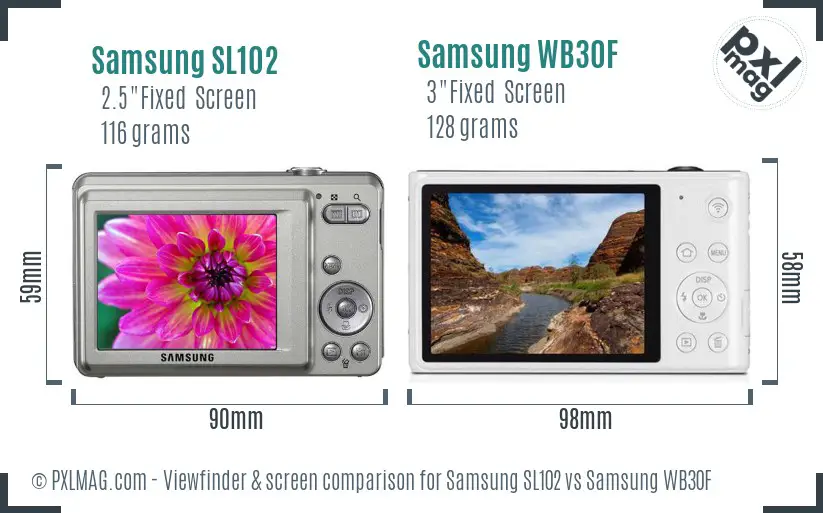 Samsung SL102 vs Samsung WB30F Screen and Viewfinder comparison