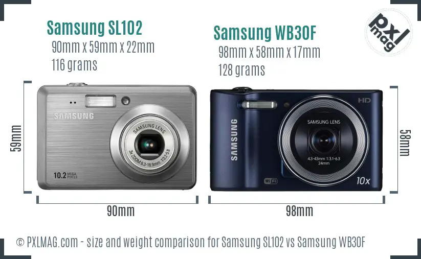 Samsung SL102 vs Samsung WB30F size comparison