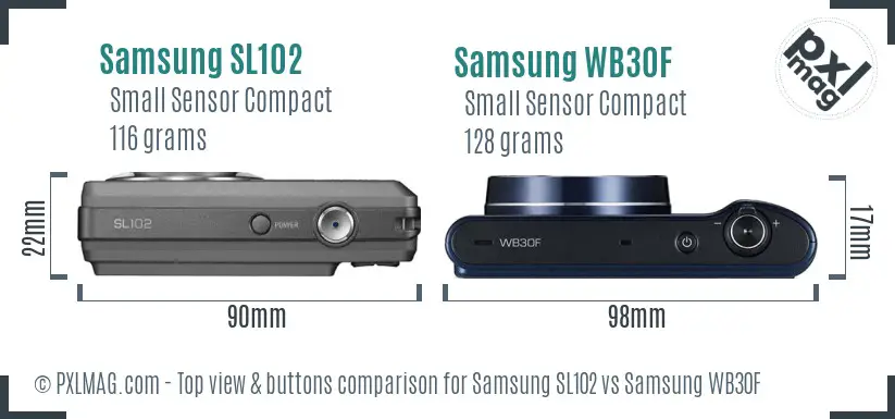 Samsung SL102 vs Samsung WB30F top view buttons comparison