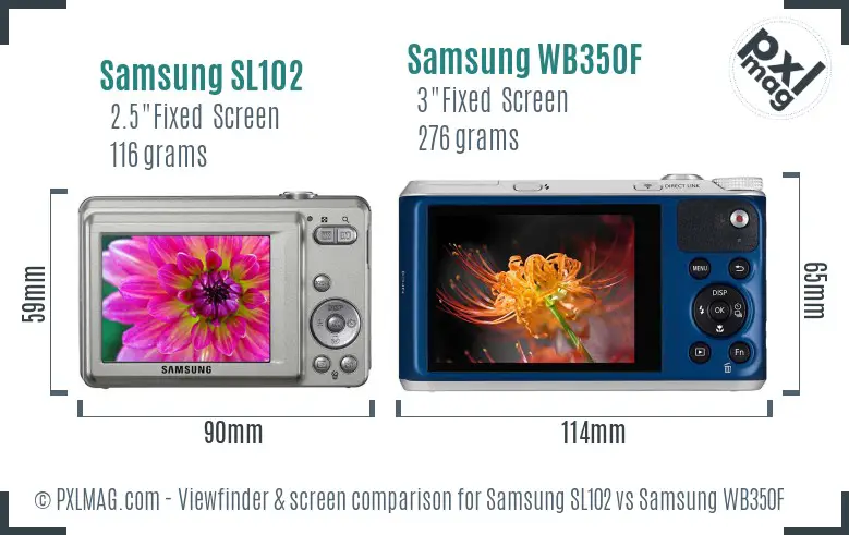 Samsung SL102 vs Samsung WB350F Screen and Viewfinder comparison