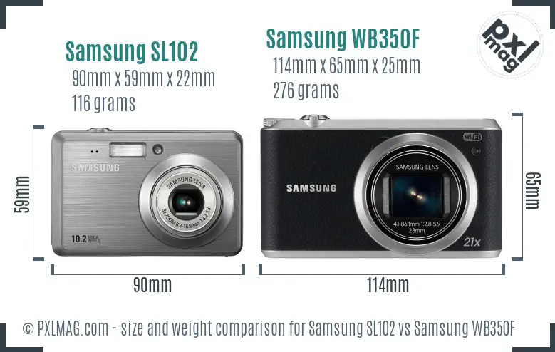 Samsung SL102 vs Samsung WB350F size comparison