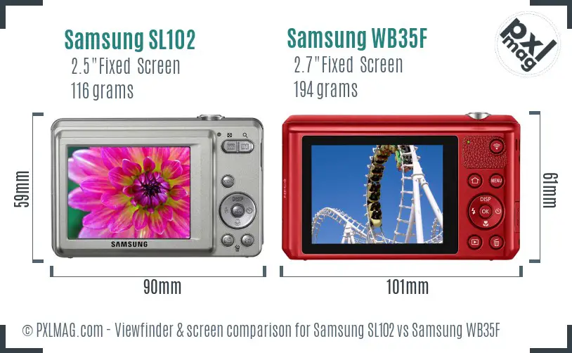Samsung SL102 vs Samsung WB35F Screen and Viewfinder comparison
