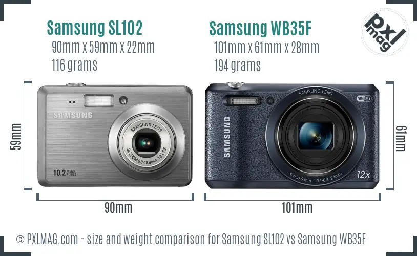 Samsung SL102 vs Samsung WB35F size comparison