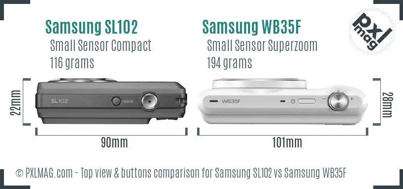 Samsung SL102 vs Samsung WB35F top view buttons comparison