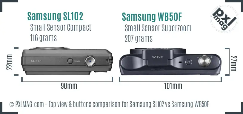 Samsung SL102 vs Samsung WB50F top view buttons comparison