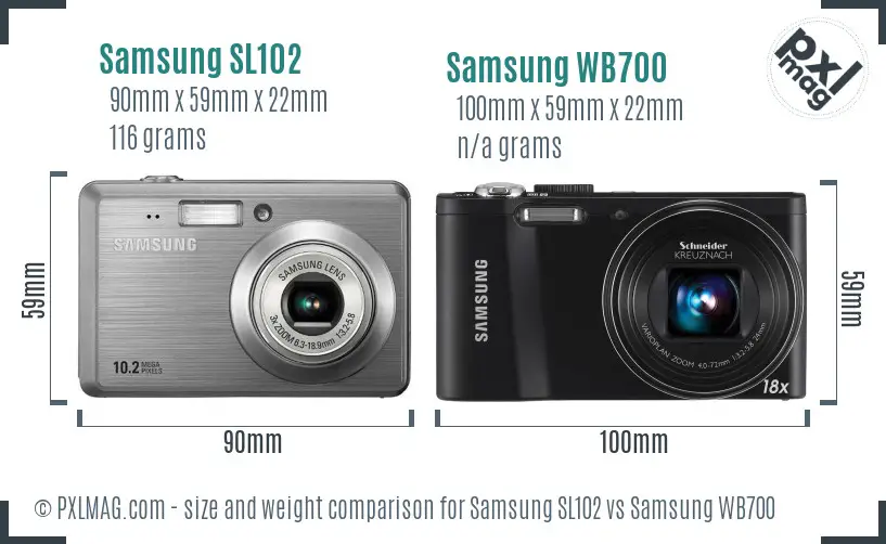 Samsung SL102 vs Samsung WB700 size comparison