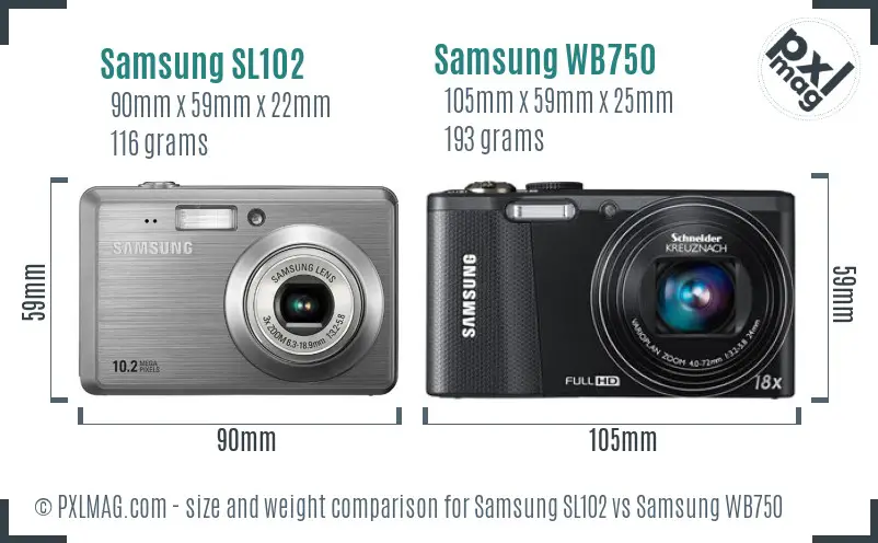 Samsung SL102 vs Samsung WB750 size comparison