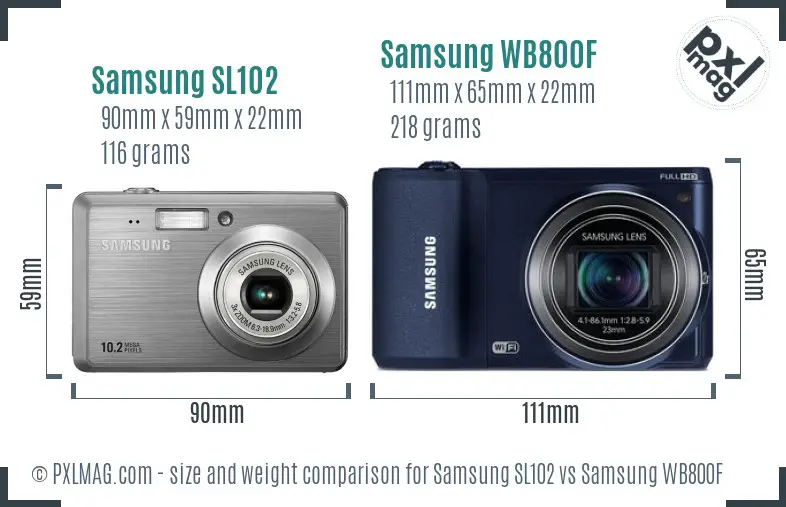 Samsung SL102 vs Samsung WB800F size comparison