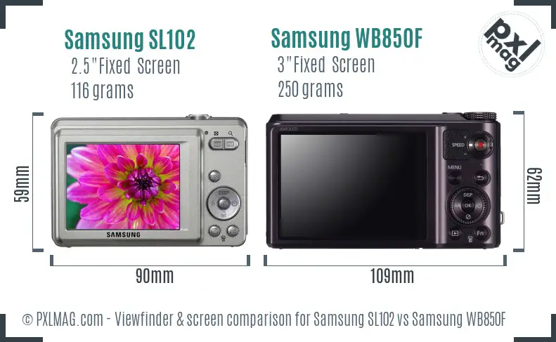 Samsung SL102 vs Samsung WB850F Screen and Viewfinder comparison