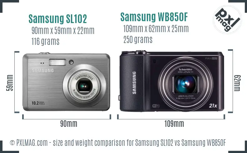 Samsung SL102 vs Samsung WB850F size comparison