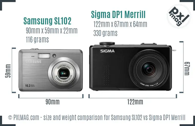 Samsung SL102 vs Sigma DP1 Merrill size comparison