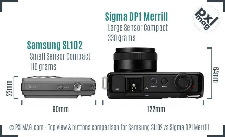 Samsung SL102 vs Sigma DP1 Merrill top view buttons comparison