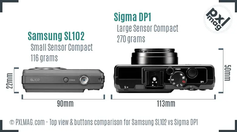 Samsung SL102 vs Sigma DP1 top view buttons comparison