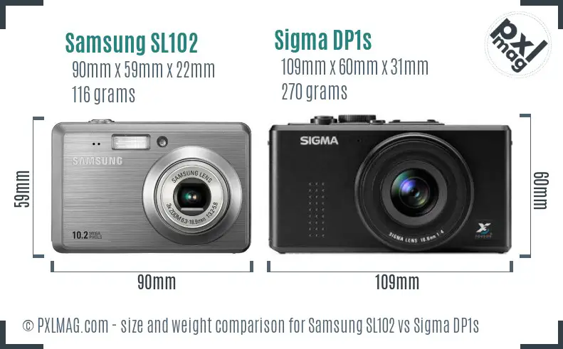 Samsung SL102 vs Sigma DP1s size comparison