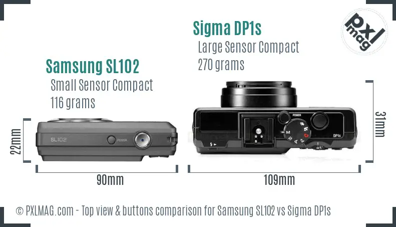Samsung SL102 vs Sigma DP1s top view buttons comparison