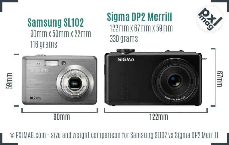 Samsung SL102 vs Sigma DP2 Merrill size comparison