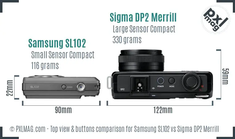 Samsung SL102 vs Sigma DP2 Merrill top view buttons comparison