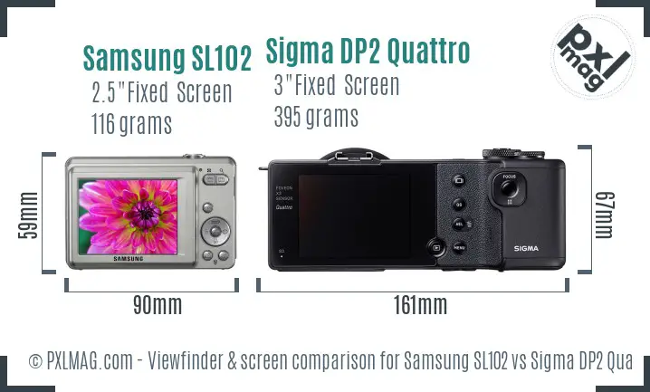 Samsung SL102 vs Sigma DP2 Quattro Screen and Viewfinder comparison