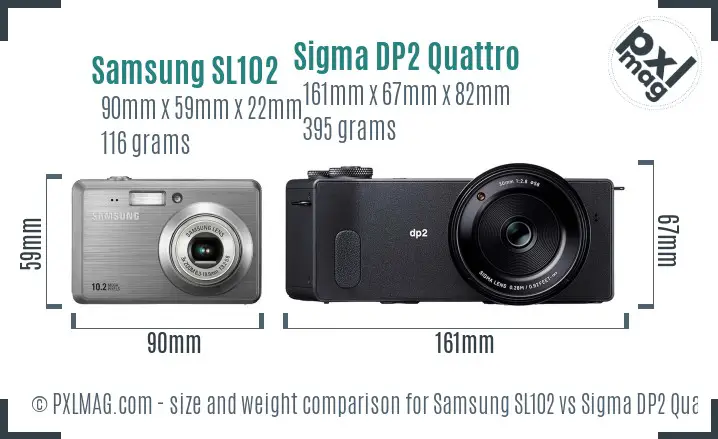 Samsung SL102 vs Sigma DP2 Quattro size comparison