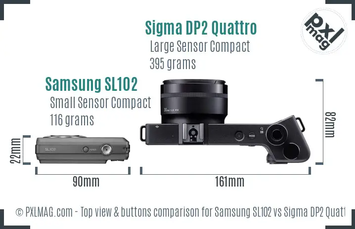 Samsung SL102 vs Sigma DP2 Quattro top view buttons comparison