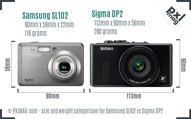 Samsung SL102 vs Sigma DP2 size comparison