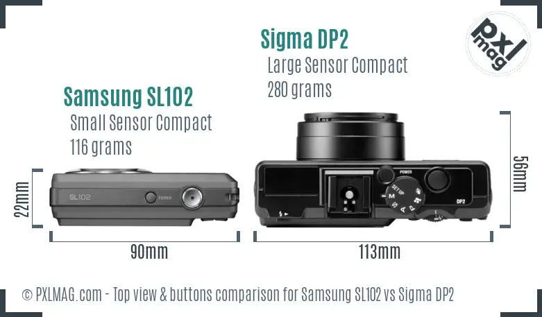 Samsung SL102 vs Sigma DP2 top view buttons comparison