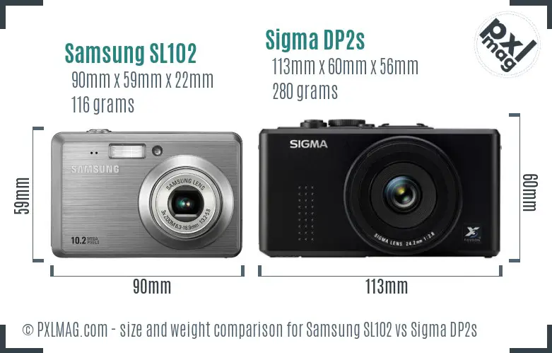 Samsung SL102 vs Sigma DP2s size comparison