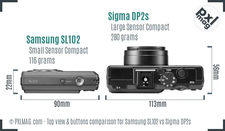 Samsung SL102 vs Sigma DP2s top view buttons comparison