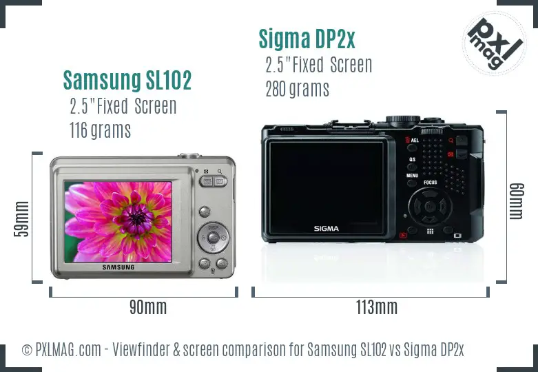 Samsung SL102 vs Sigma DP2x Screen and Viewfinder comparison