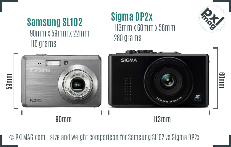 Samsung SL102 vs Sigma DP2x size comparison