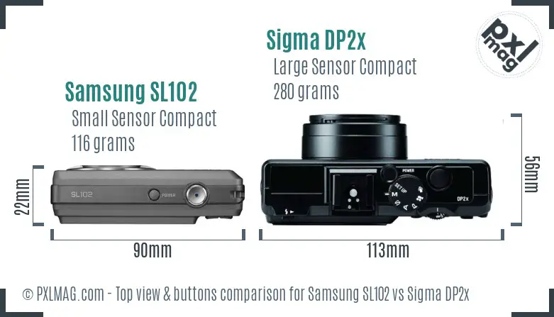 Samsung SL102 vs Sigma DP2x top view buttons comparison