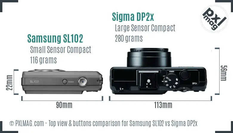 Samsung SL102 vs Sigma DP2x top view buttons comparison Samsung SL102 vs Sigma DP2x top view buttons comparison