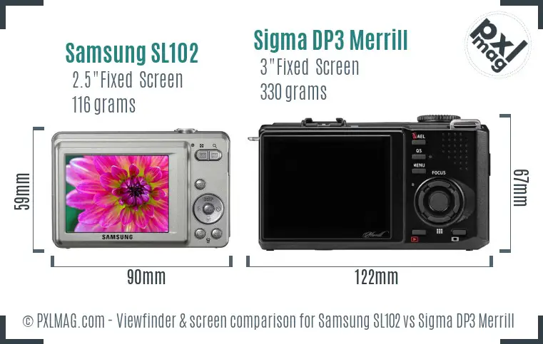 Samsung SL102 vs Sigma DP3 Merrill Screen and Viewfinder comparison