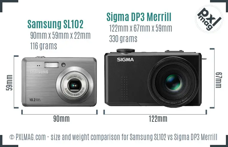 Samsung SL102 vs Sigma DP3 Merrill size comparison