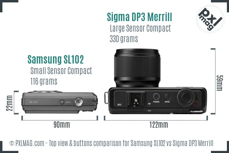 Samsung SL102 vs Sigma DP3 Merrill top view buttons comparison