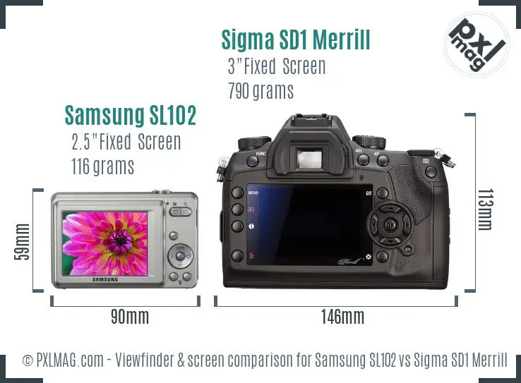 Samsung SL102 vs Sigma SD1 Merrill Screen and Viewfinder comparison
