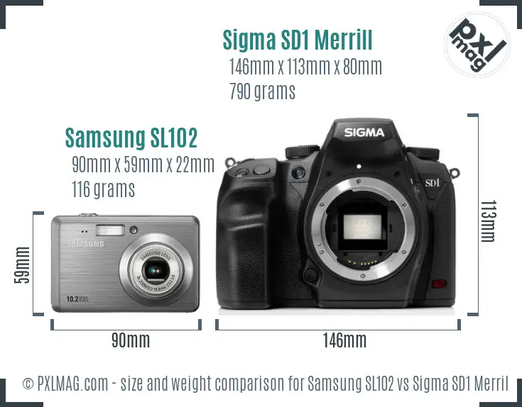 Samsung SL102 vs Sigma SD1 Merrill size comparison