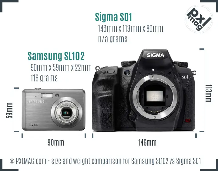 Samsung SL102 vs Sigma SD1 size comparison