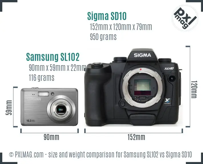 Samsung SL102 vs Sigma SD10 size comparison