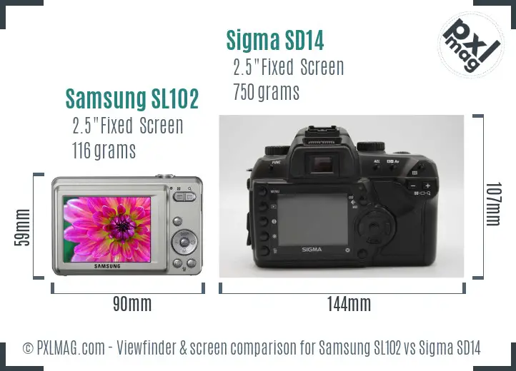 Samsung SL102 vs Sigma SD14 Screen and Viewfinder comparison