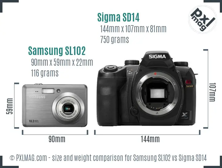 Samsung SL102 vs Sigma SD14 size comparison