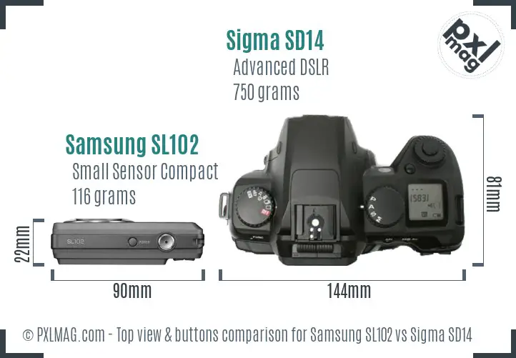 Samsung SL102 vs Sigma SD14 top view buttons comparison