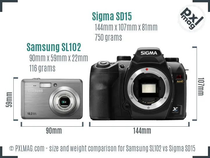 Samsung SL102 vs Sigma SD15 size comparison