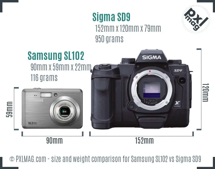 Samsung SL102 vs Sigma SD9 size comparison