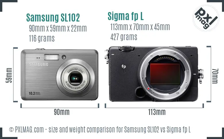 Samsung SL102 vs Sigma fp L size comparison