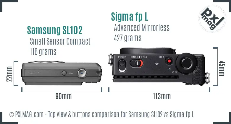 Samsung SL102 vs Sigma fp L top view buttons comparison