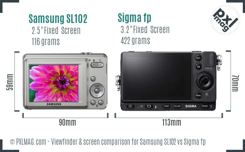 Samsung SL102 vs Sigma fp Screen and Viewfinder comparison