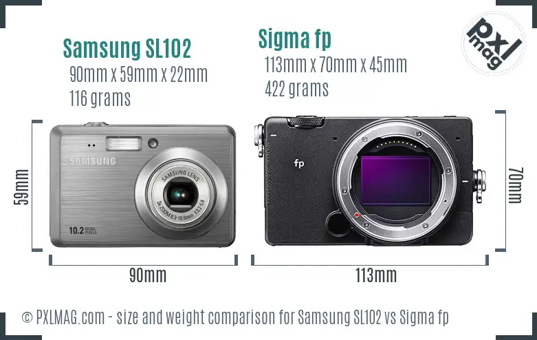 Samsung SL102 vs Sigma fp size comparison