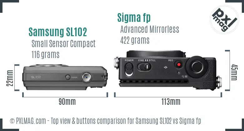 Samsung SL102 vs Sigma fp top view buttons comparison